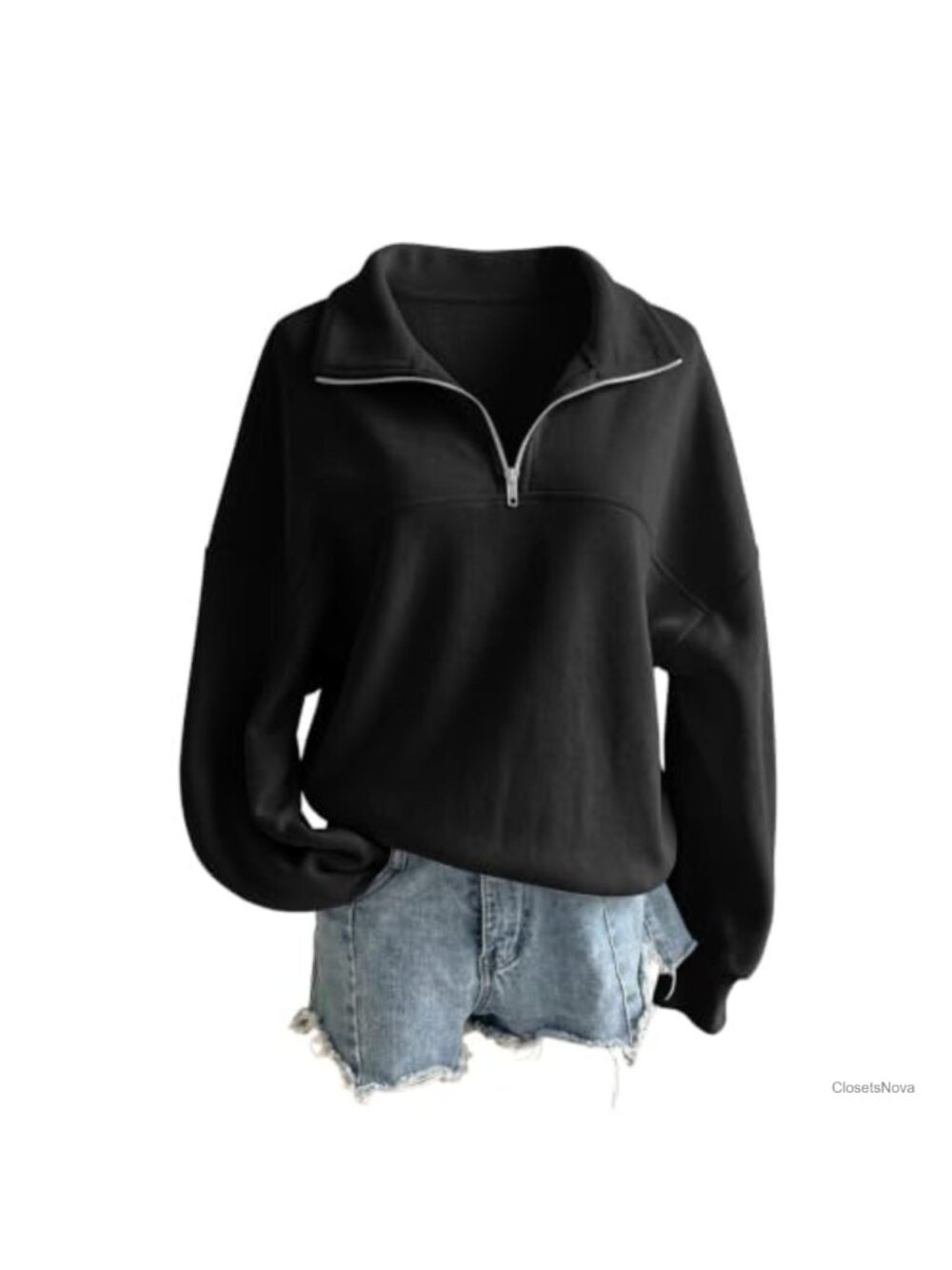 Fleece Quarter Zip Pullover Sweatshirt Half Zip Mock Neck Oversized Casual